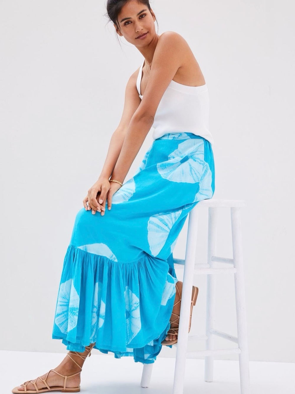 NWT Anthropologie Norblack Norwhite Tie-Dye Tiered Maxi Skirt - Large - $198